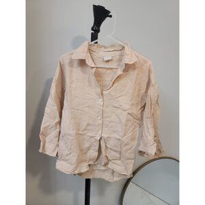 Deiji Studios Womens Button Front 3/4 Sleeve Cropped Shirt Pink Size S/M